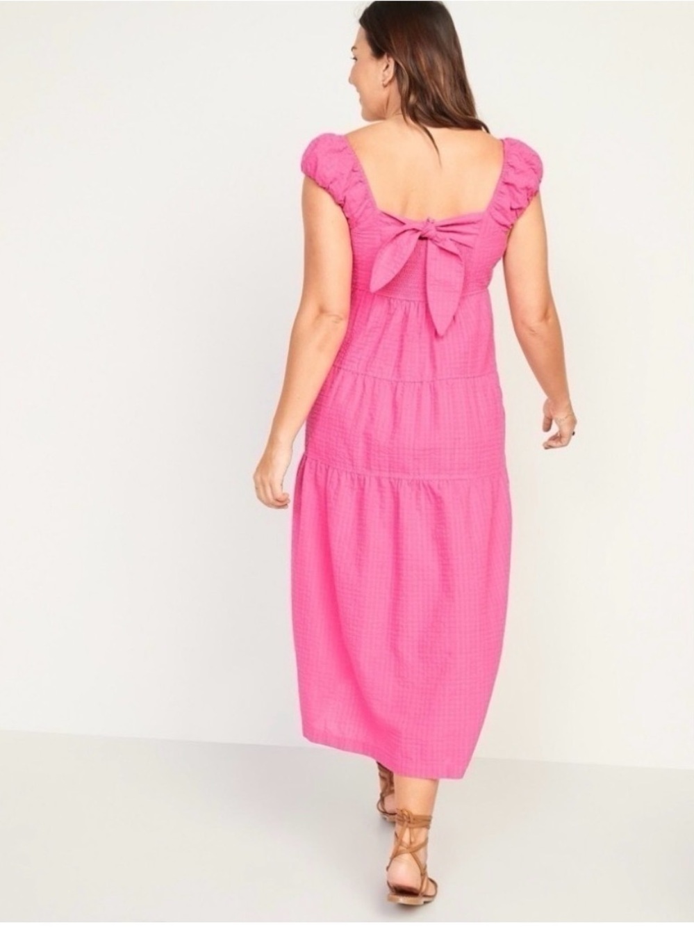 OLD NAVY Tiered Pink Maxi Dress Large TALL Countrycore Cottage Praire Pockets - Picture 9 of 10